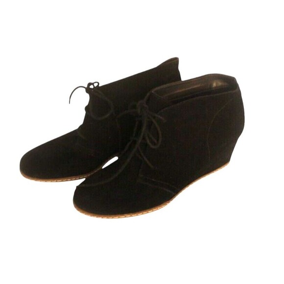 Franco Sarto Wedge Boots Booties Black Suede Lace Up Women’s Size 8.5 - Picture 1 of 12